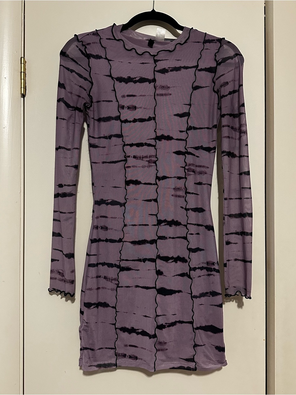 Divided Lavender and Black Long Sleeve Mesh Bodycon Dress